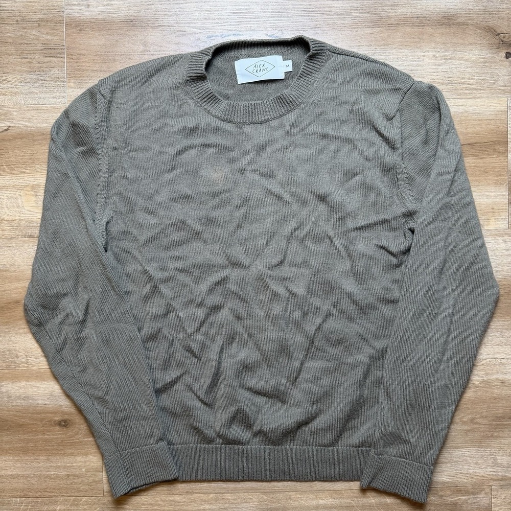 Alex Crane Sweater Mens Medium Olive Italian Merino Wool Pullover Made In USA